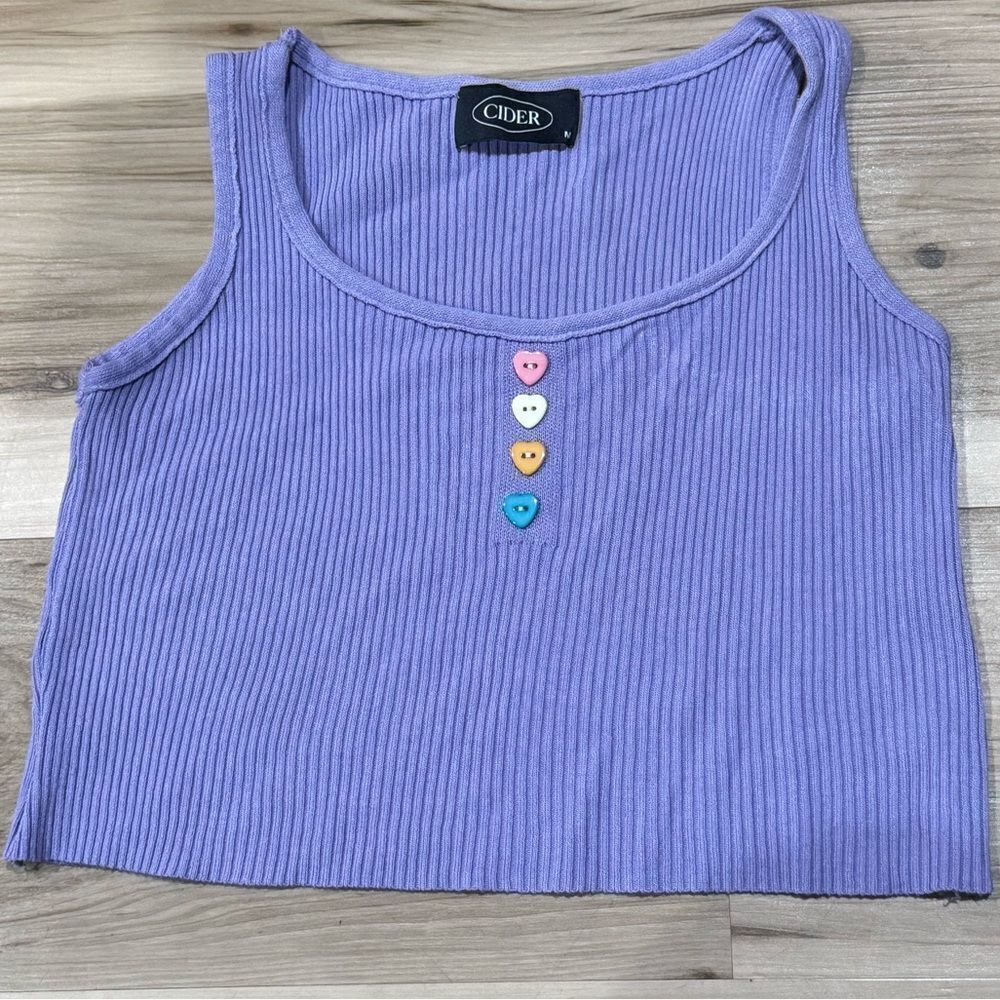 Cider Purple Heart Button Cropped Tank Top Women’s Medium
